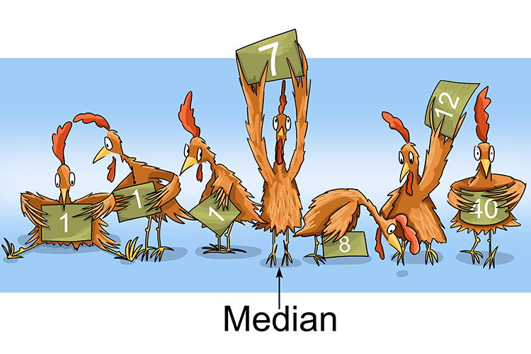 The median is the middle chicken regardless of its number